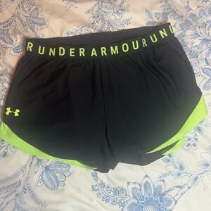 Under Armour Women's Black Shorts with Neon Green Accents